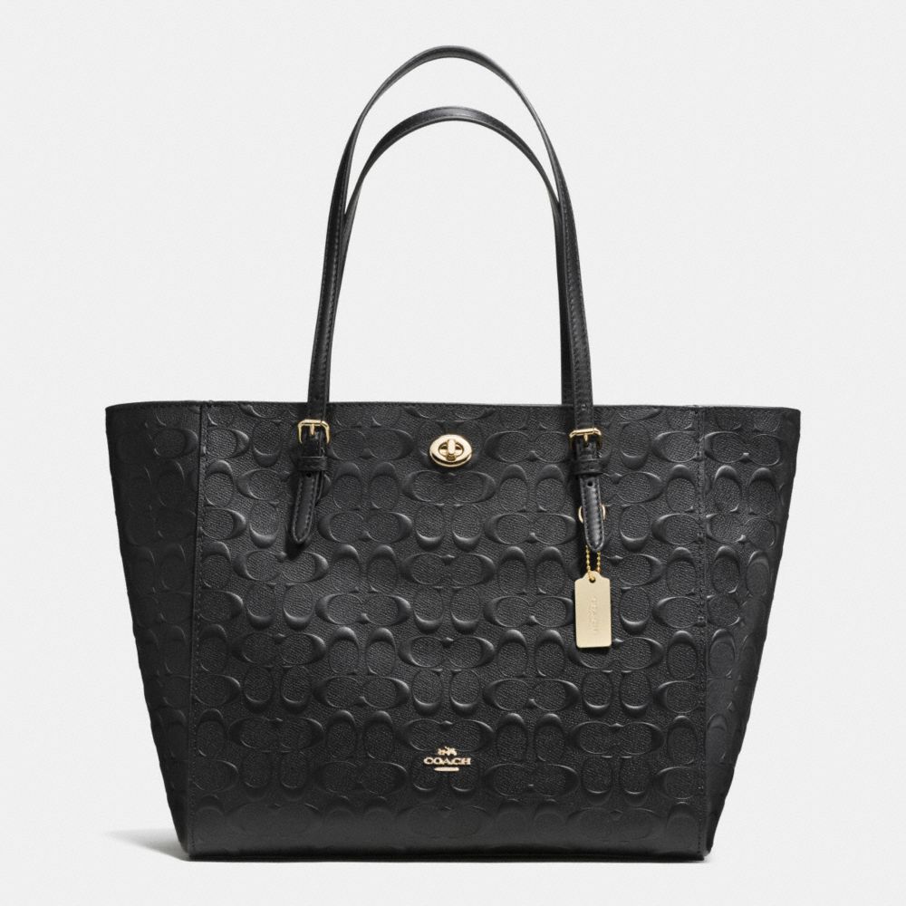 TURNLOCK TOTE IN SIGNATURE EMBOSSED LEATHER - LIGHT GOLD/BLACK - COACH F37191