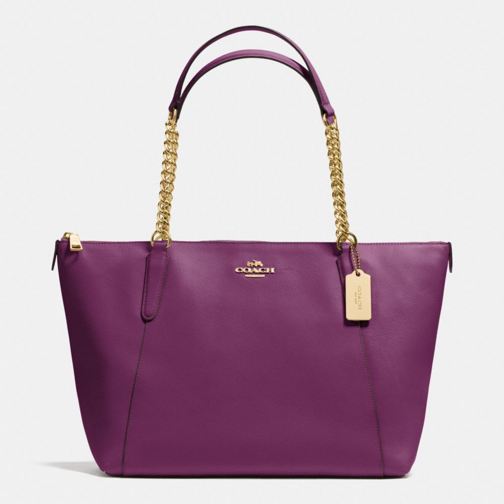 AVA CHAIN TOTE IN CROSSGRAIN LEATHER - f37201 - IMITATION GOLD/PLUM