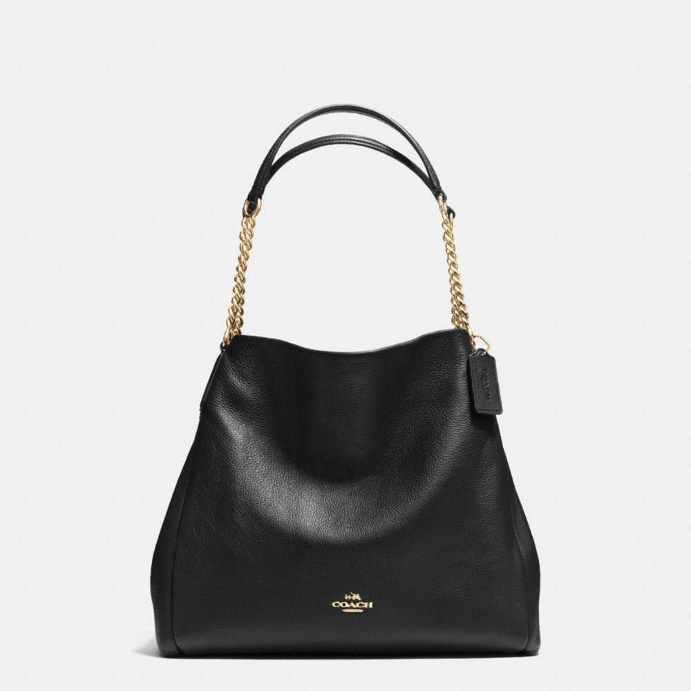 COACH F37202 Phoebe Chain Shoulder Bag In Pebble Leather IMITATION GOLD/BLACK