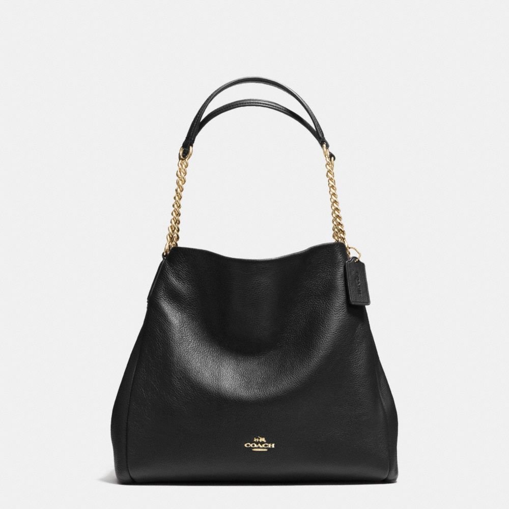 COACH f37202 PHOEBE CHAIN SHOULDER BAG IN PEBBLE LEATHER IMITATION GOLD/BLACK