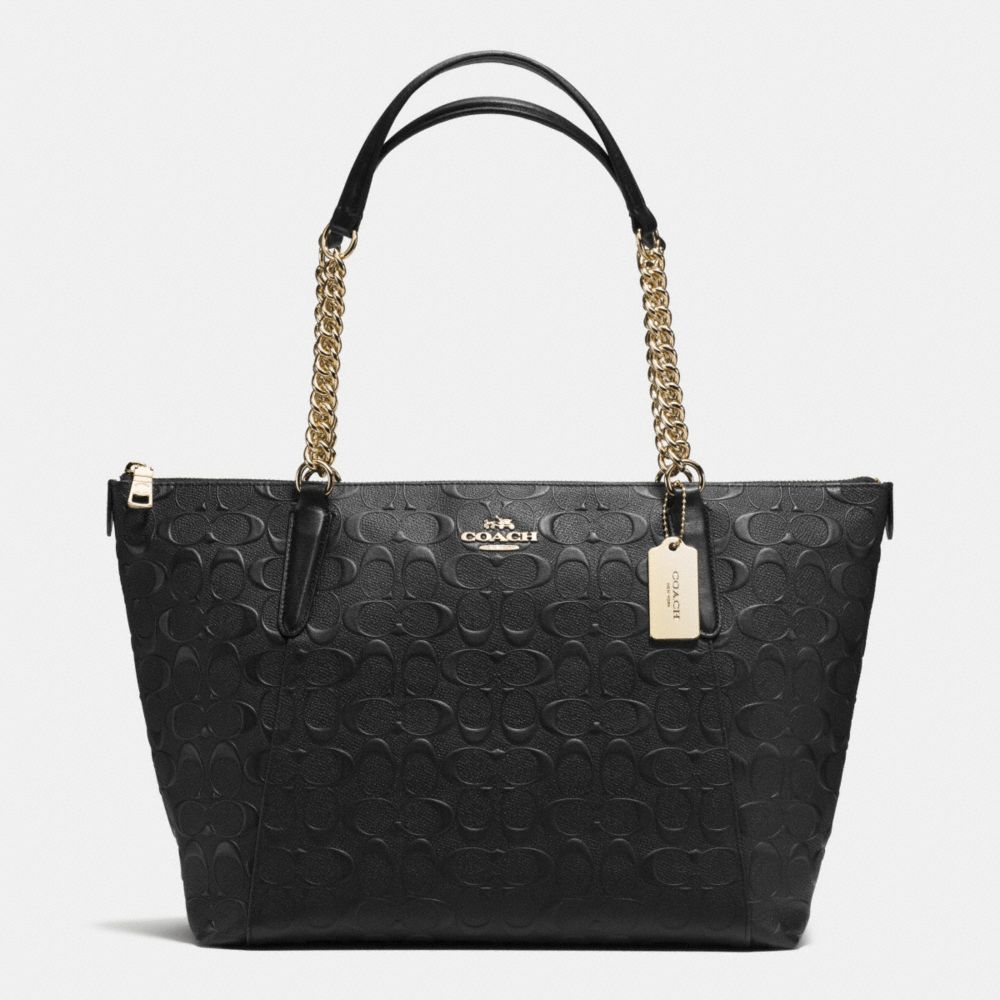 COACH AVA CHAIN TOTE IN DEBOSSED SIGNATURE LEATHER - IMITATION GOLD/BLACK - F37204