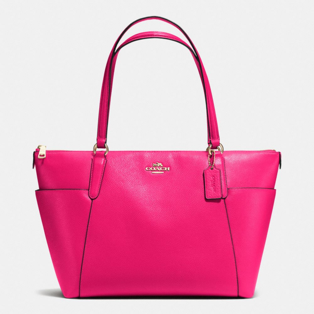 COACH F37216 Ava Tote In Pebble Leather IMITATION GOLD/PINK RUBY