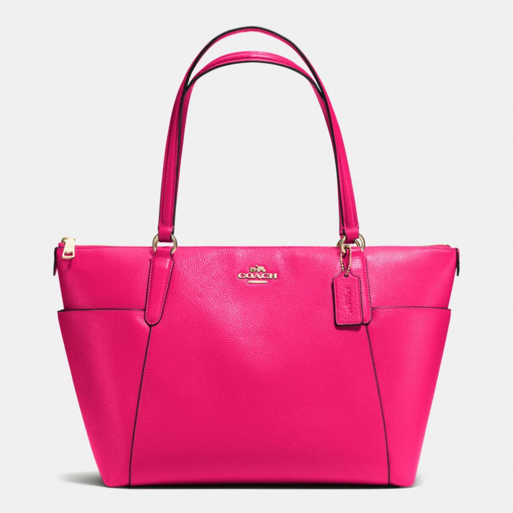 COACH f37216 AVA TOTE IN PEBBLE LEATHER IMITATION GOLD/PINK RUBY