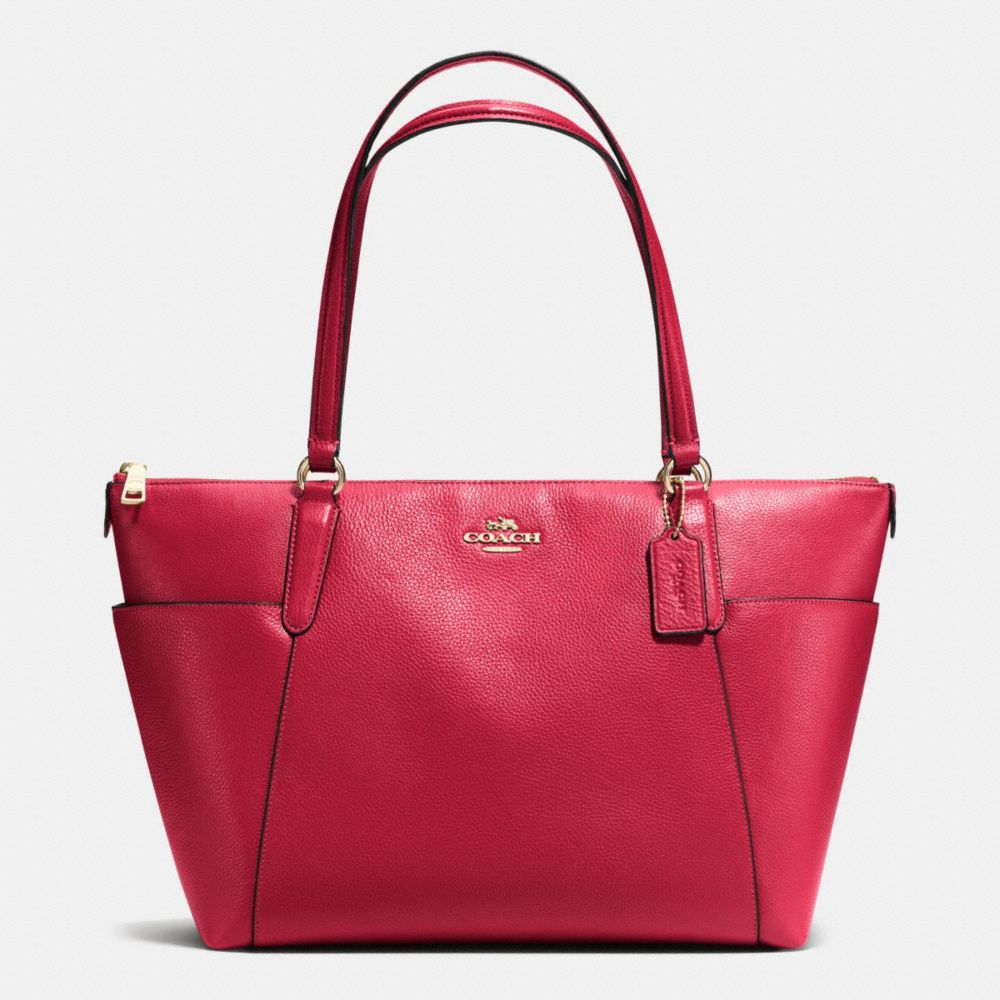 AVA TOTE IN PEBBLE LEATHER - f37216 - IMITATION GOLD/CLASSIC RED