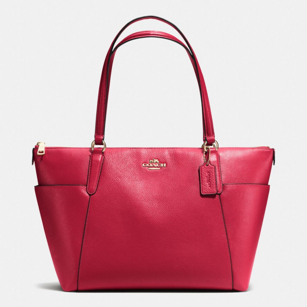 COACH F37216 Ava Tote In Pebble Leather IMITATION GOLD/CLASSIC RED