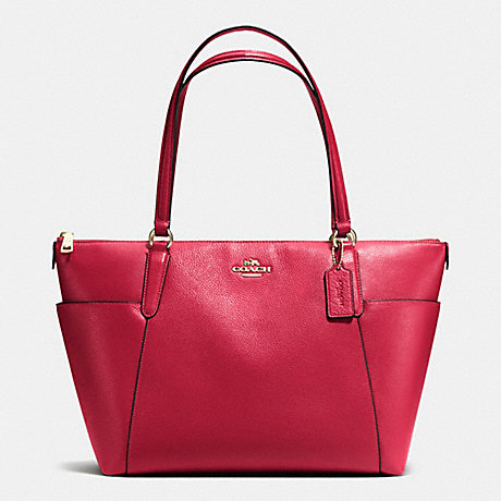 COACH f37216 AVA TOTE IN PEBBLE LEATHER IMITATION GOLD/CLASSIC RED