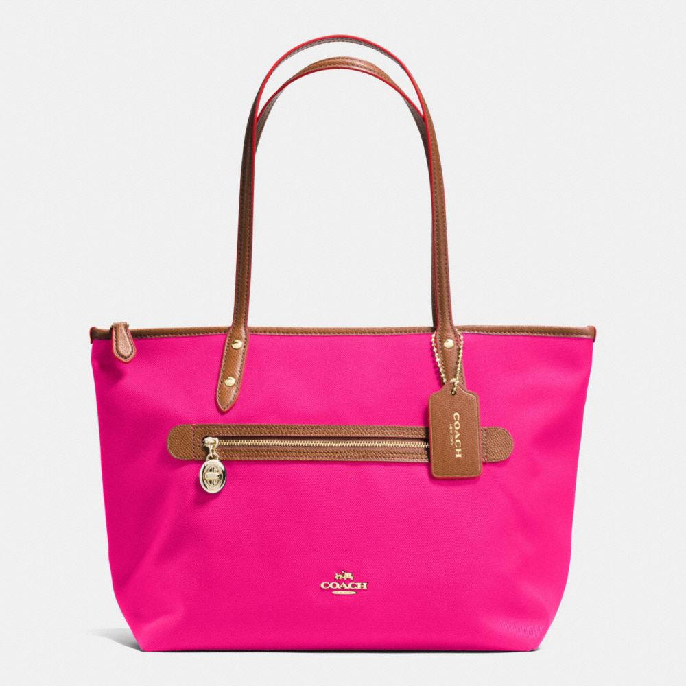 COACH F37237 Sawyer Tote In Polyester Twill IMITATION GOLD/PINK RUBY