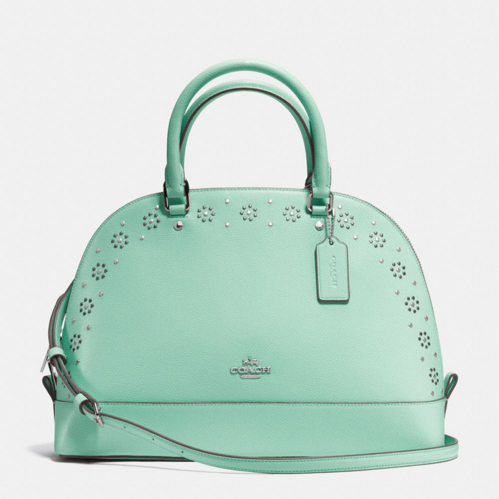 BORDER STUD SIERRA SATCHEL IN CROSSGRAIN LEATHER - SILVER/SEAGLASS - COACH F37238