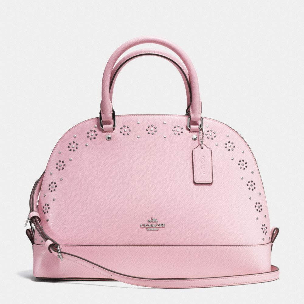 BORDER STUD SIERRA SATCHEL IN CROSSGRAIN LEATHER - SILVER/PETAL - COACH F37238