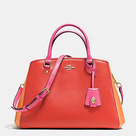 COACH f37248 SMALL MARGOT CARRYALL IN COLORBLOCK LEATHER IMITATION GOLD/CARMINE MULTI