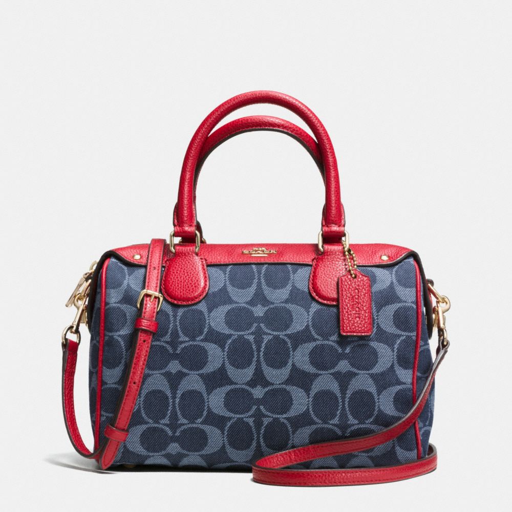 COACH F37251 Mini Bennett Satchel In Denim Jacquard IMITATION GOLD/DENIM/CLASSIC RED