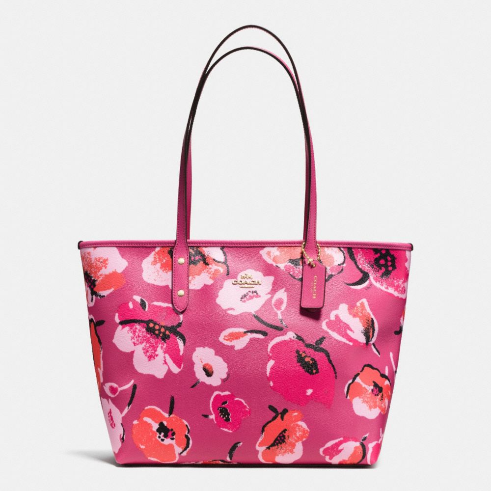 LARGE CITY ZIP TOTE IN WILDFLOWER PRINT COATED CANVAS - IMITATION GOLD/DAHLIA MULTI - COACH F37266