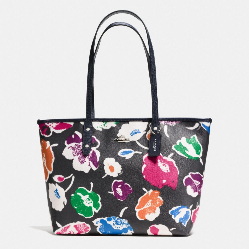 COACH f37266 LARGE CITY ZIP TOTE IN WILDFLOWER PRINT COATED CANVAS SILVER/RAINBOW MULTI