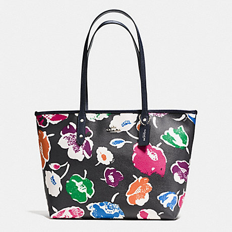 COACH f37266 LARGE CITY ZIP TOTE IN WILDFLOWER PRINT COATED CANVAS SILVER/RAINBOW MULTI
