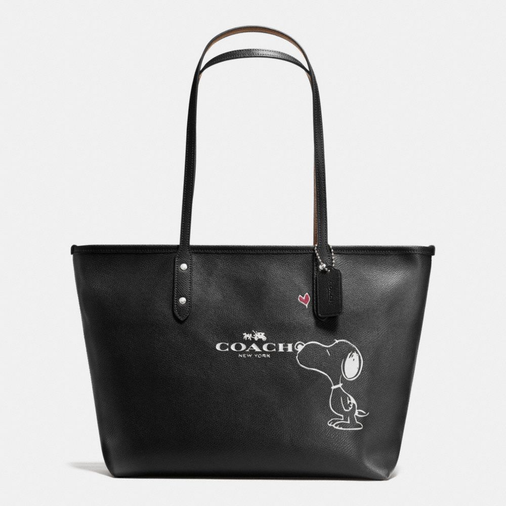 COACH X PEANUTS CITY ZIP TOTE IN CALF LEATHER - f37273 - SILVER/BLACK