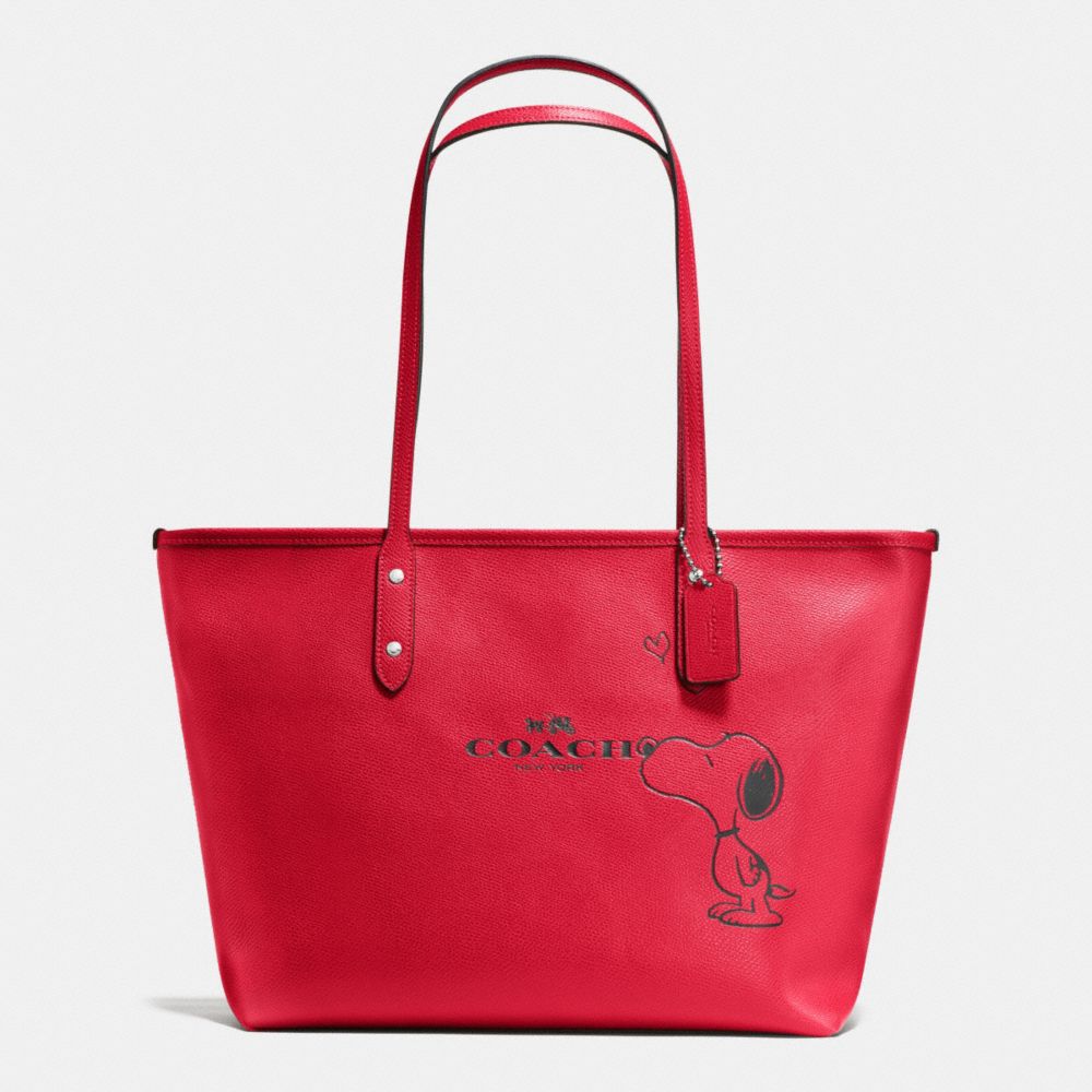 COACH X PEANUTS CITY ZIP TOTE IN CALF LEATHER - SILVER/CLASSIC RED - COACH F37273