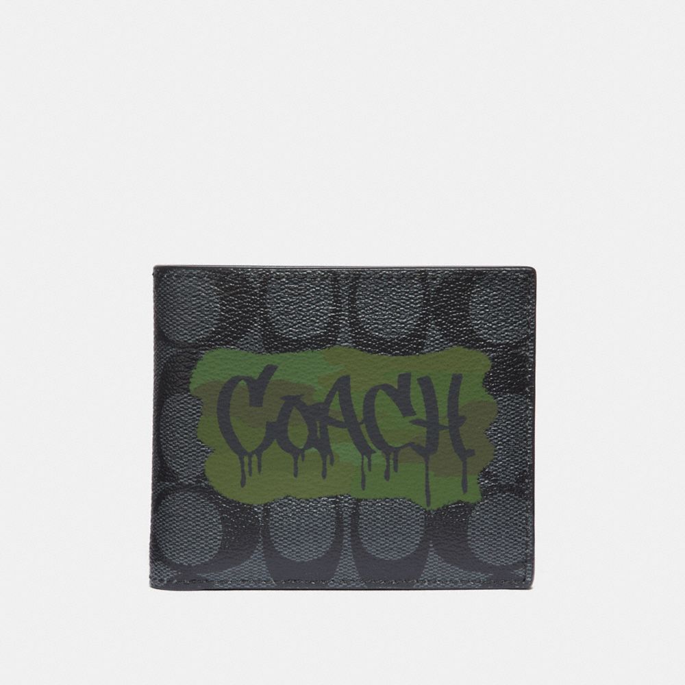 COACH F37333 - 3-IN-1 WALLET IN SIGNATURE CANVAS WITH GRAFFITI CHARCOAL/BLACK/BLACK ANTIQUE NICKEL