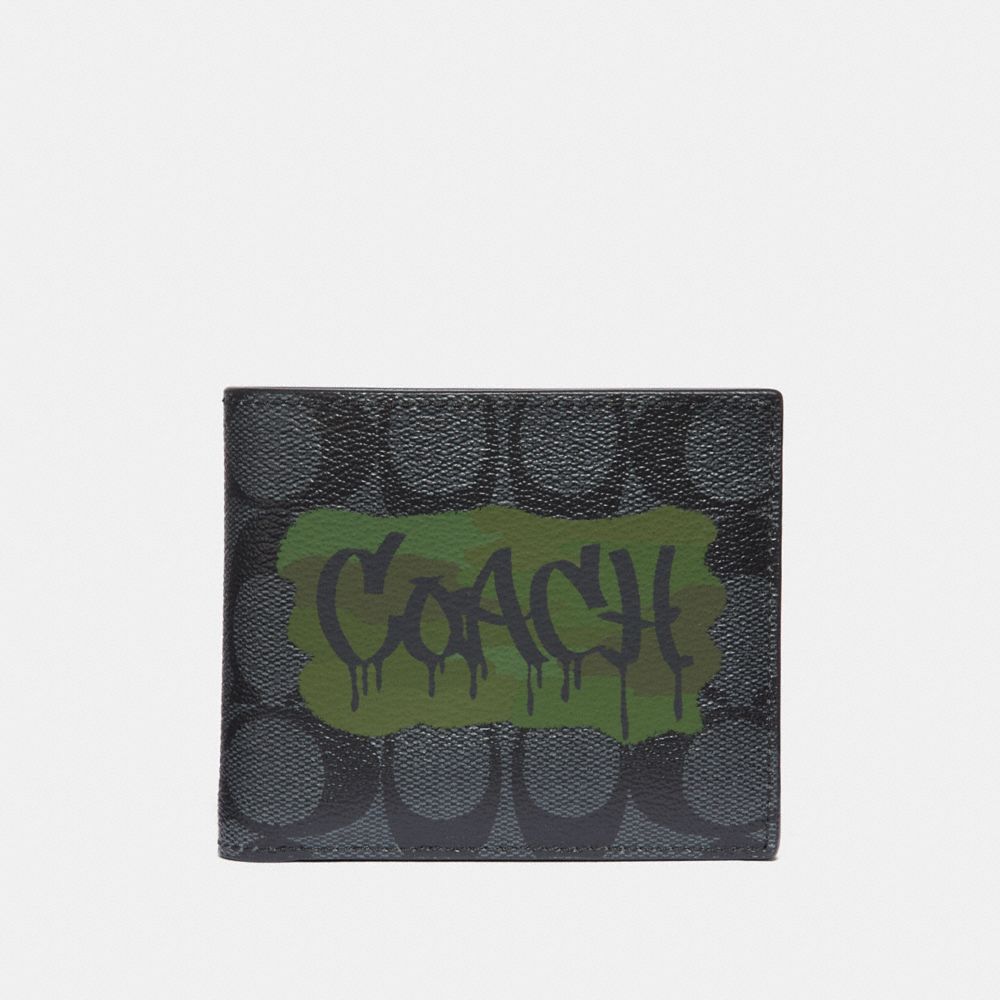 COACH F37333 3-IN-1 WALLET IN SIGNATURE CANVAS WITH GRAFFITI CHARCOAL/BLACK/BLACK ANTIQUE NICKEL