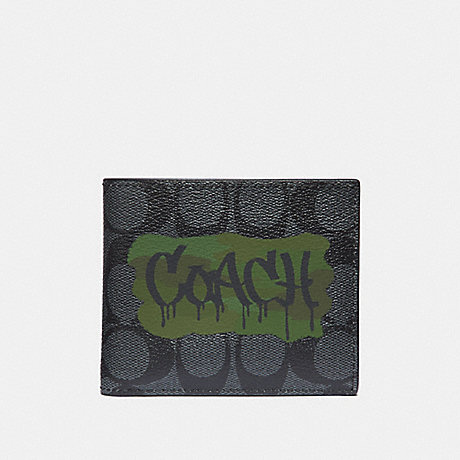 COACH f37333 3-IN-1 WALLET IN SIGNATURE CANVAS WITH GRAFFITI CHARCOAL/BLACK/BLACK ANTIQUE NICKEL