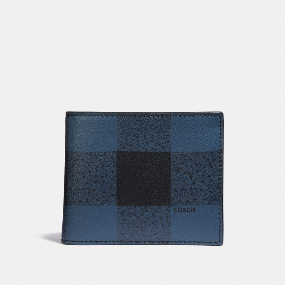 COACH 3-IN-1 WALLET WITH BUFFALO CHECK PRINT - BLUE MULTI/BLACK ANTIQUE NICKEL - F37352