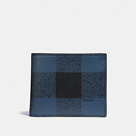 COACH f37352 3-IN-1 WALLET WITH BUFFALO CHECK PRINT BLUE MULTI/BLACK ANTIQUE NICKEL