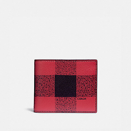 COACH F37352 3-IN-1 WALLET WITH BUFFALO CHECK PRINT RED-MULTI/BLACK-ANTIQUE-NICKEL