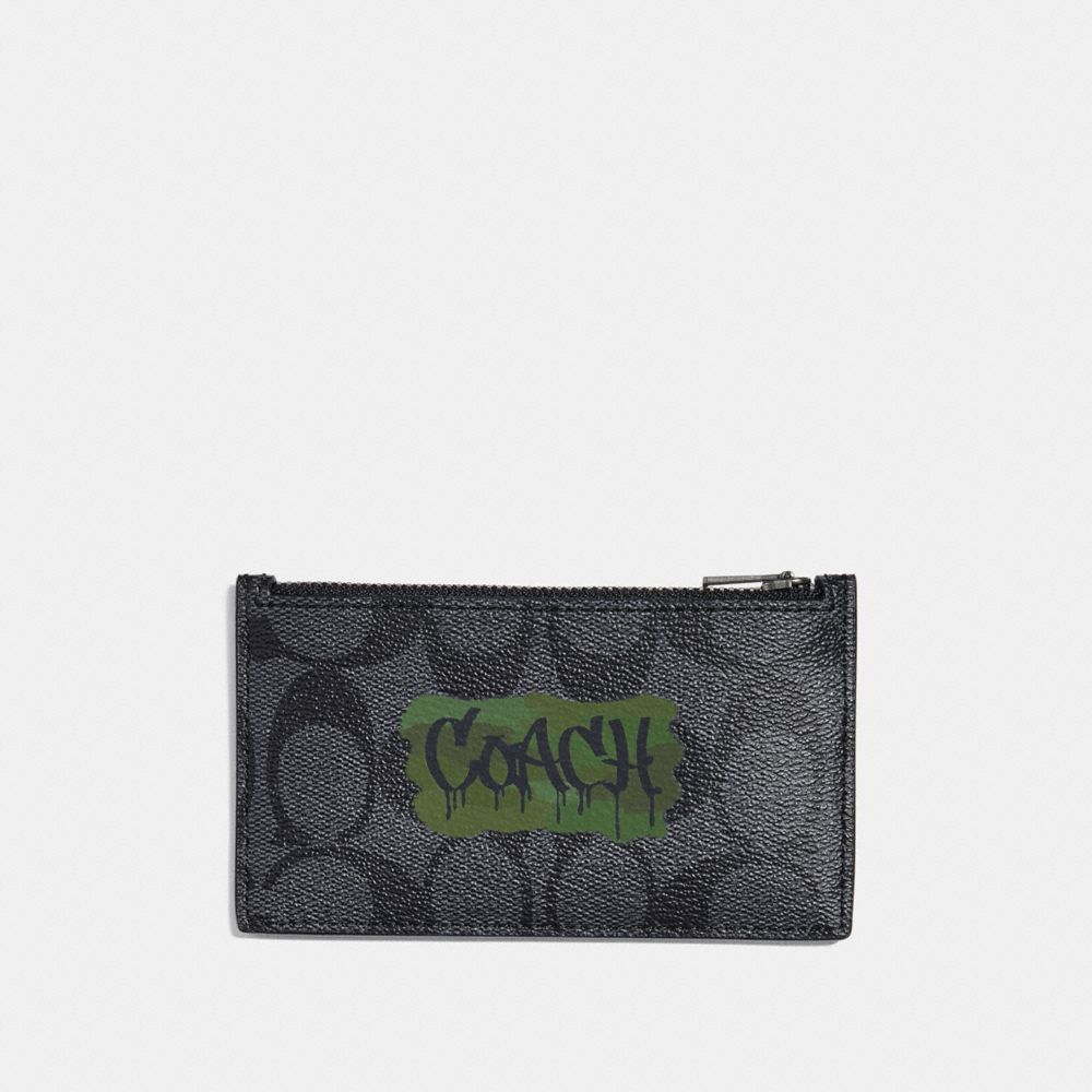 COACH F37380 Zip Card Case In Signature Canvas With Graffiti CHARCOAL/BLACK/BLACK ANTIQUE NICKEL