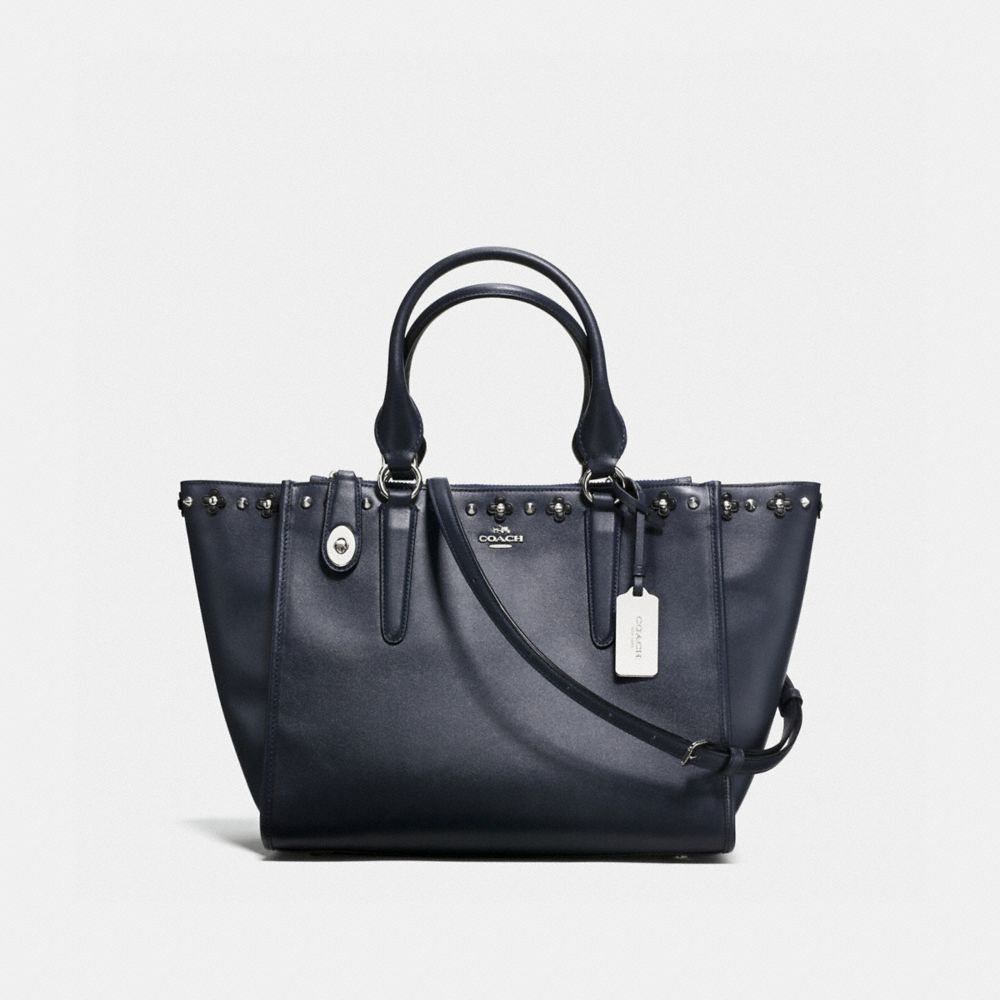CROSBY CARRYALL IN FLORAL RIVETS LEATHER - f37400 - SILVER/NAVY/BLACK