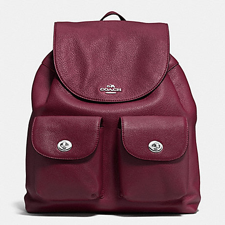 COACH F37410 BILLIE BACKPACK IN PEBBLE LEATHER SILVER/BURGUNDY