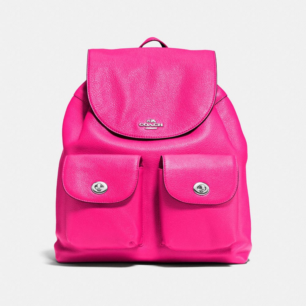 COACH f37410 BILLIE BACKPACK IN PEBBLE LEATHER SILVER/BRIGHT FUCHSIA