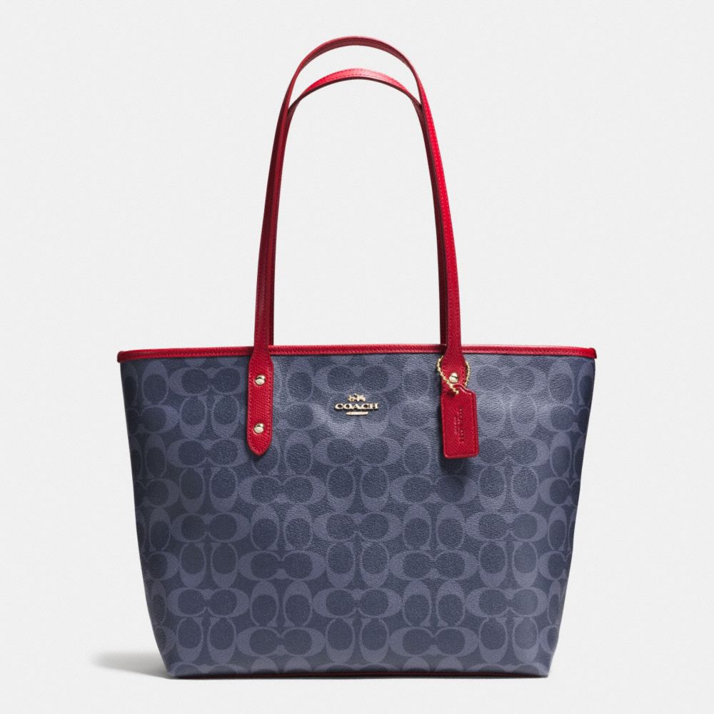 COACH f37475 CITY ZIP TOTE IN SIGNATURE DENIM IMITATION GOLD/DENIM