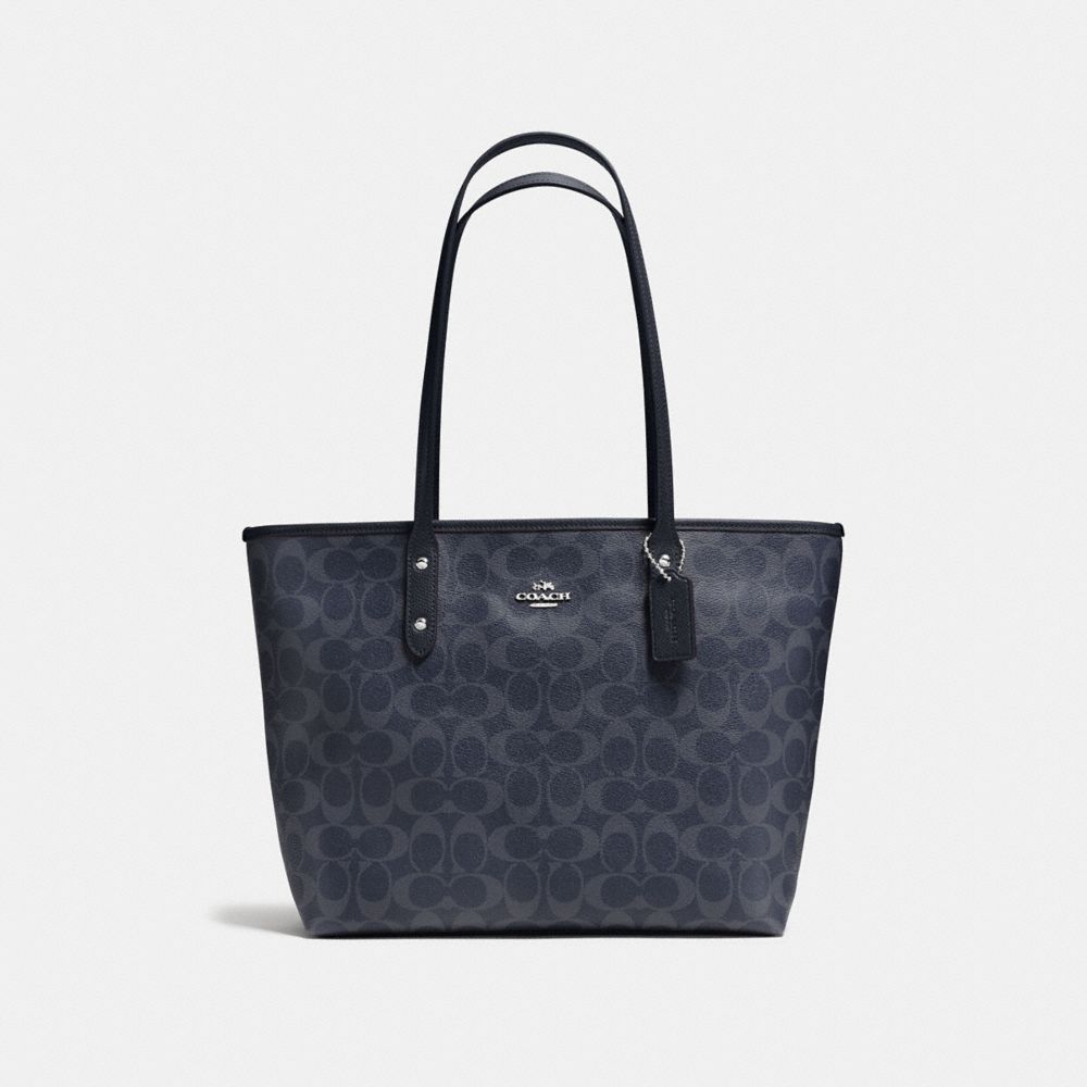 COACH F37475 CITY ZIP TOTE IN SIGNATURE CANVAS DENIM/SILVER