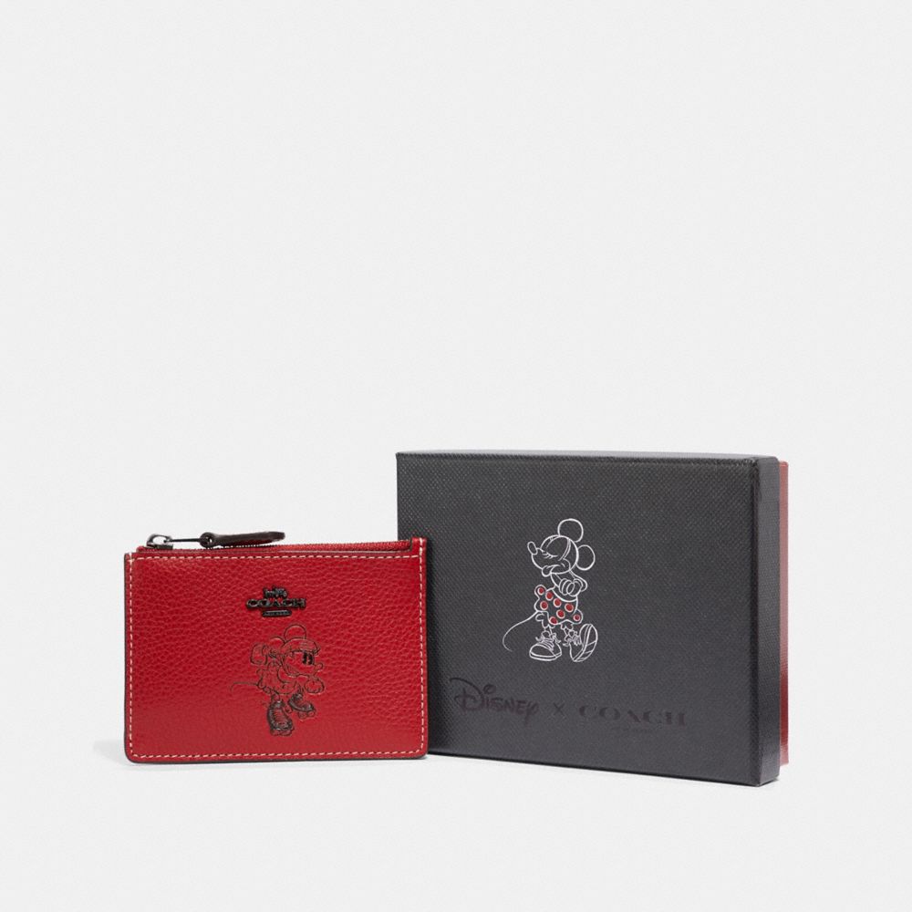 COACH F37536 BOXED MINNIE MOUSE MINI SKINNY ID CASE DARK GUNMETAL/1941 RED