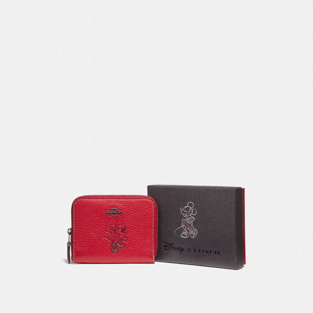 COACH F37538 BOXED MINNIE MOUSE SMALL ZIP AROUND WALLET WITH MOTIF DARK GUNMETAL/1941 RED