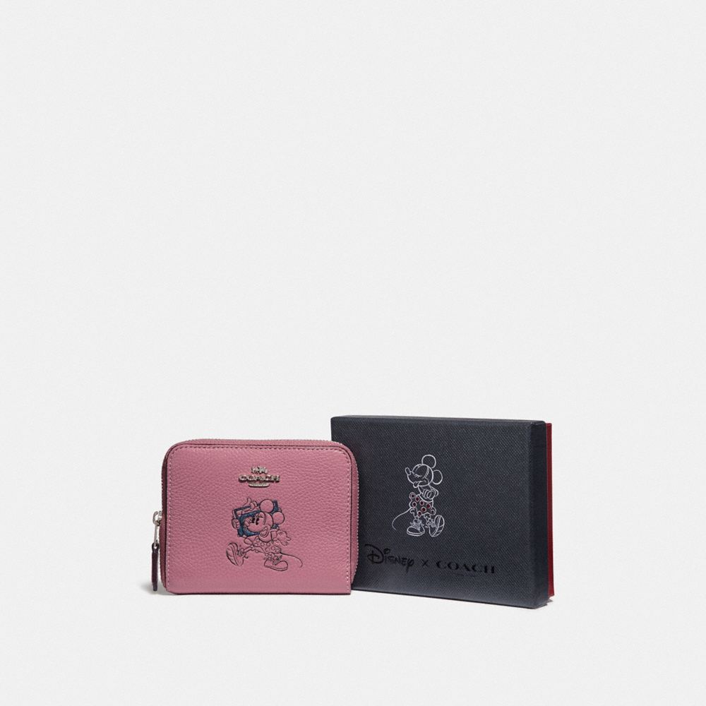 BOXED MINNIE MOUSE SMALL ZIP AROUND WALLET WITH MOTIF - F37538 - SILVER/ROSE