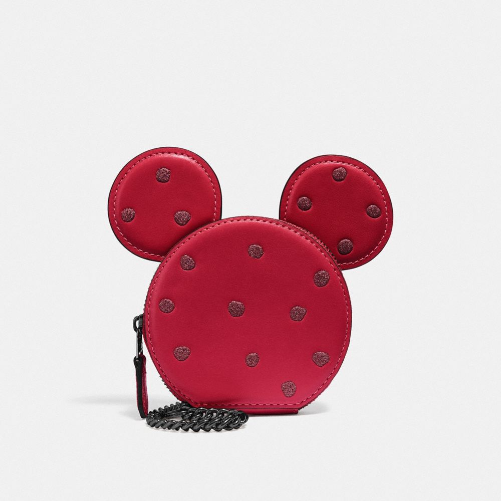 BOXED MINNIE MOUSE COIN CASE - DARK GUNMETAL/1941 RED - COACH F37539