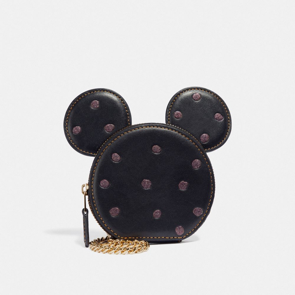 COACH F37539 Boxed Minnie Mouse Coin Case LIGHT GOLD/BLACK