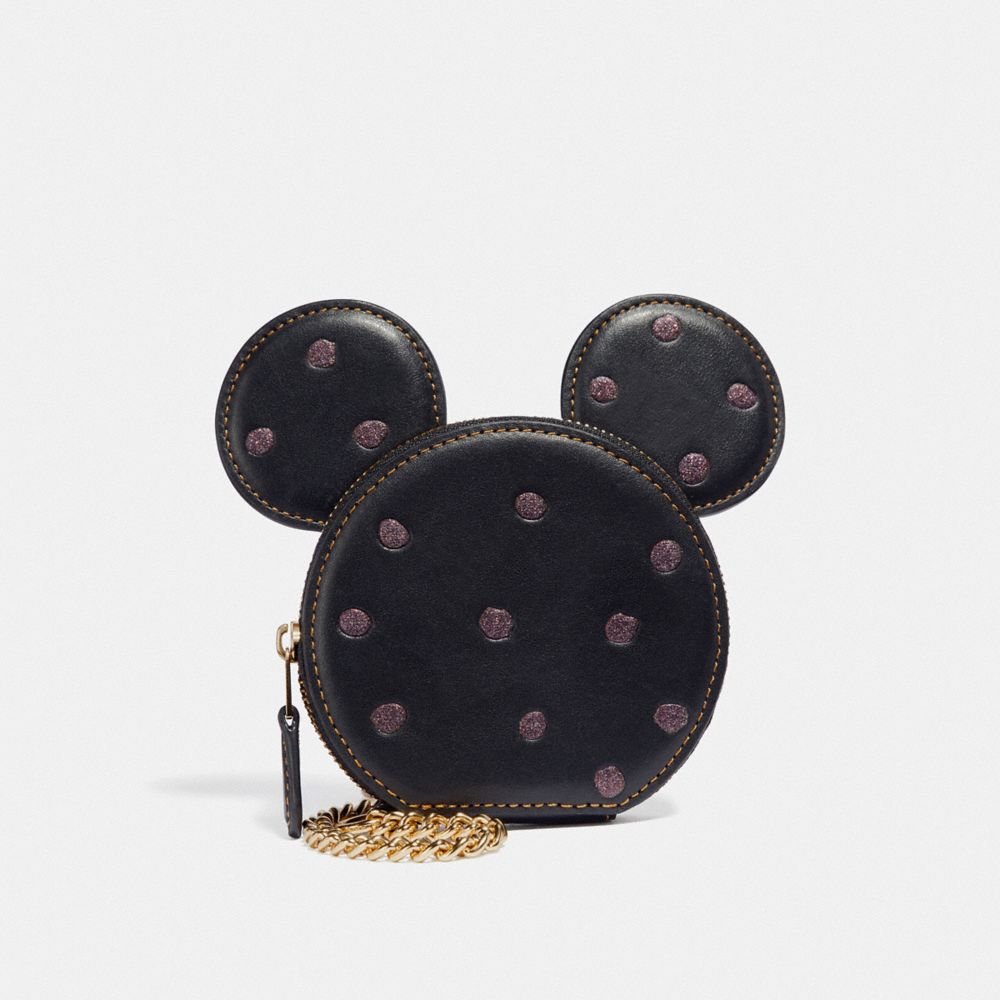 COACH F37539 BOXED MINNIE MOUSE COIN CASE LIGHT GOLD/BLACK