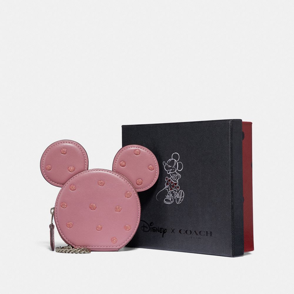 BOXED MINNIE MOUSE COIN CASE - SV/ROSE - COACH F37539
