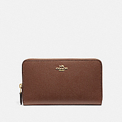 COACH CONTINENTAL ZIP AROUND WALLET - SADDLE 2/IMITATION GOLD - F37544