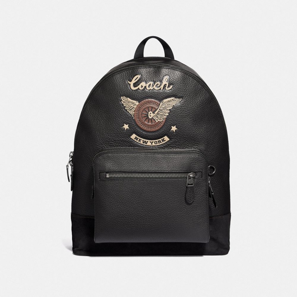 WEST BACKPACK WITH EASY RIDER MOTIF - COACH F37549 - BLACK  MULTI/BLACK ANTIQUE NICKEL