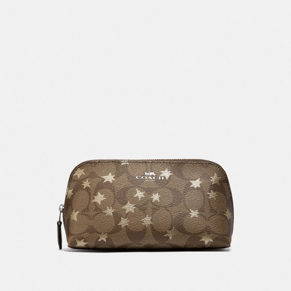 COSMETIC CASE 17 IN SIGNATURE CANVAS WITH POP STAR PRINT - COACH F37551 - KHAKI MULTI /SILVER