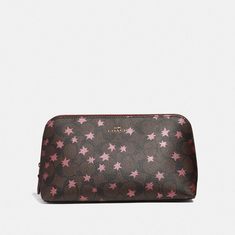 COACH F37552 COSMETIC CASE 22 IN SIGNATURE CANVAS WITH POP STAR PRINT BROWN-MULTI/LIGHT-GOLD