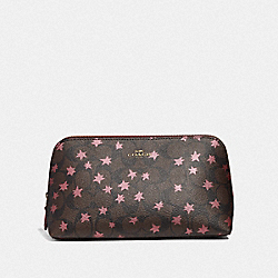 COSMETIC CASE 22 IN SIGNATURE CANVAS WITH POP STAR PRINT - BROWN MULTI/LIGHT GOLD - COACH F37552
