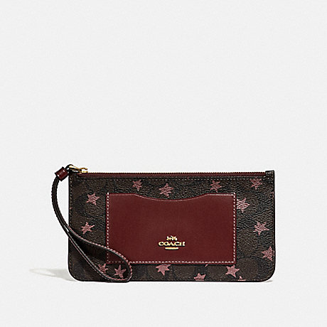 COACH F37564 ZIP TOP WALLET IN SIGNATURE CANVAS WITH POP STAR PRINT BROWN MULTI/LIGHT GOLD