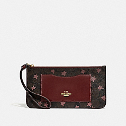 ZIP TOP WALLET IN SIGNATURE CANVAS WITH POP STAR PRINT - COACH F37564 - BROWN MULTI/LIGHT GOLD
