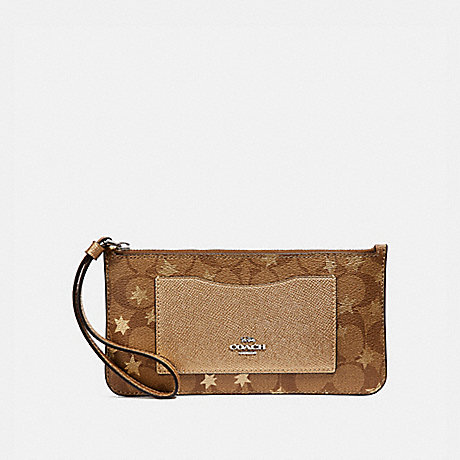 COACH ZIP TOP WALLET IN SIGNATURE CANVAS WITH POP STAR PRINT - KHAKI MULTI /SILVER - F37564