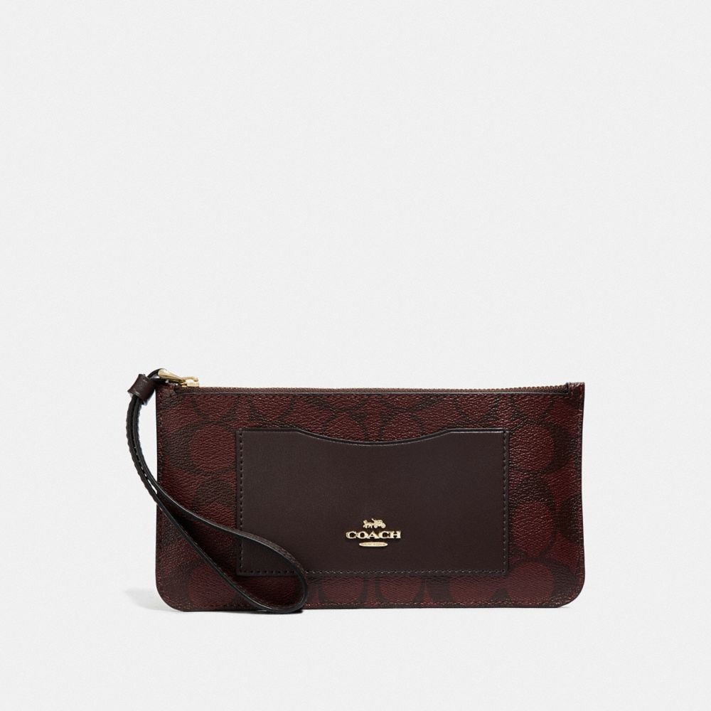 COACH F37565 - ZIP TOP WALLET IN SIGNATURE CANVAS OXBLOOD 1/LIGHT GOLD