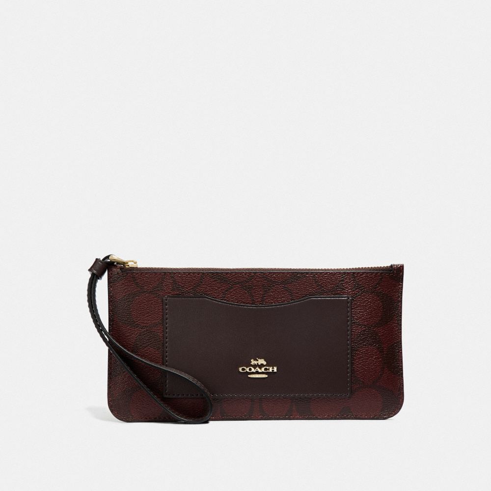 COACH F37565 Zip Top Wallet In Signature Canvas OXBLOOD 1/LIGHT GOLD