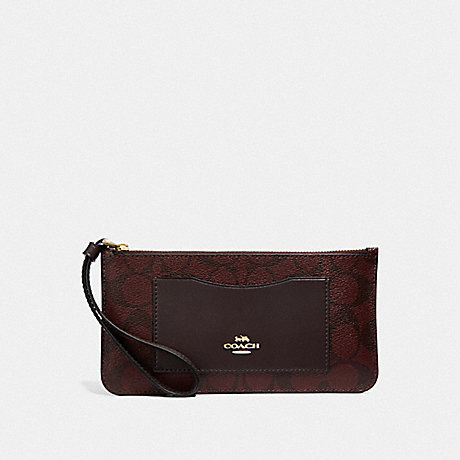 COACH F37565 ZIP TOP WALLET IN SIGNATURE CANVAS OXBLOOD 1/LIGHT GOLD